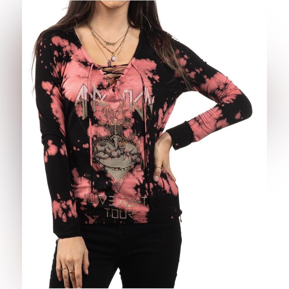 NWT Affliction Women's T-Shirt LONELY HEARTS TOUR Cross Biker Wings